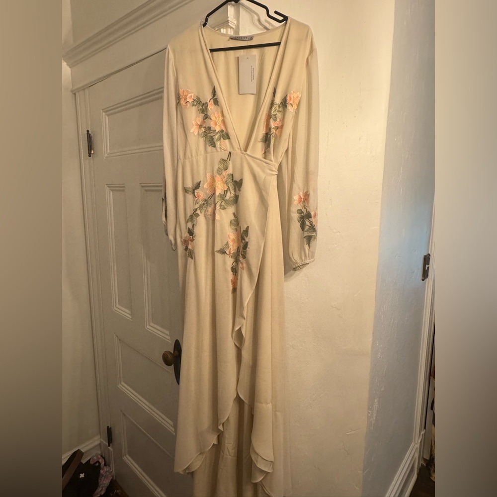 Floral Embroidered Wrap Dress
